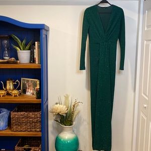 Green sparkle gown with long sleeves